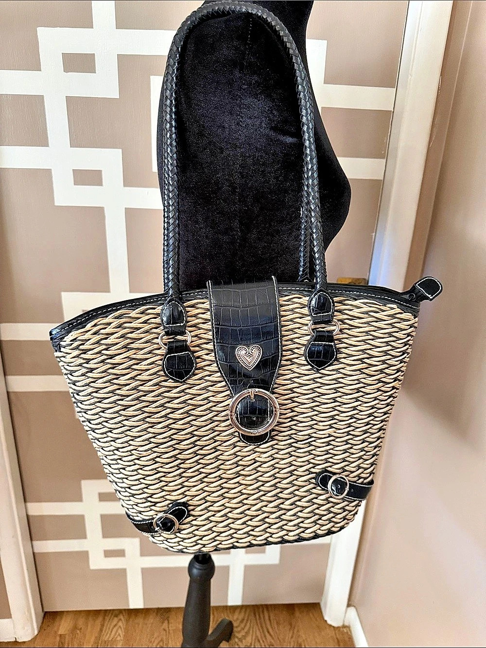 Brighton Woven Tote Bag in Black & Brown